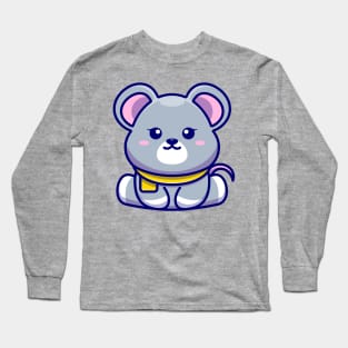 Cute baby mouse sitting cartoon illustration Long Sleeve T-Shirt